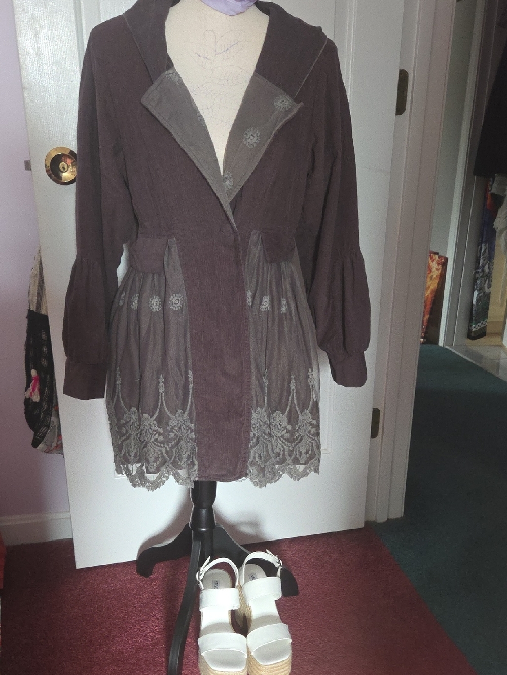 Sacred Thready Embroidered Hooded Jacket in Dusty Plum
